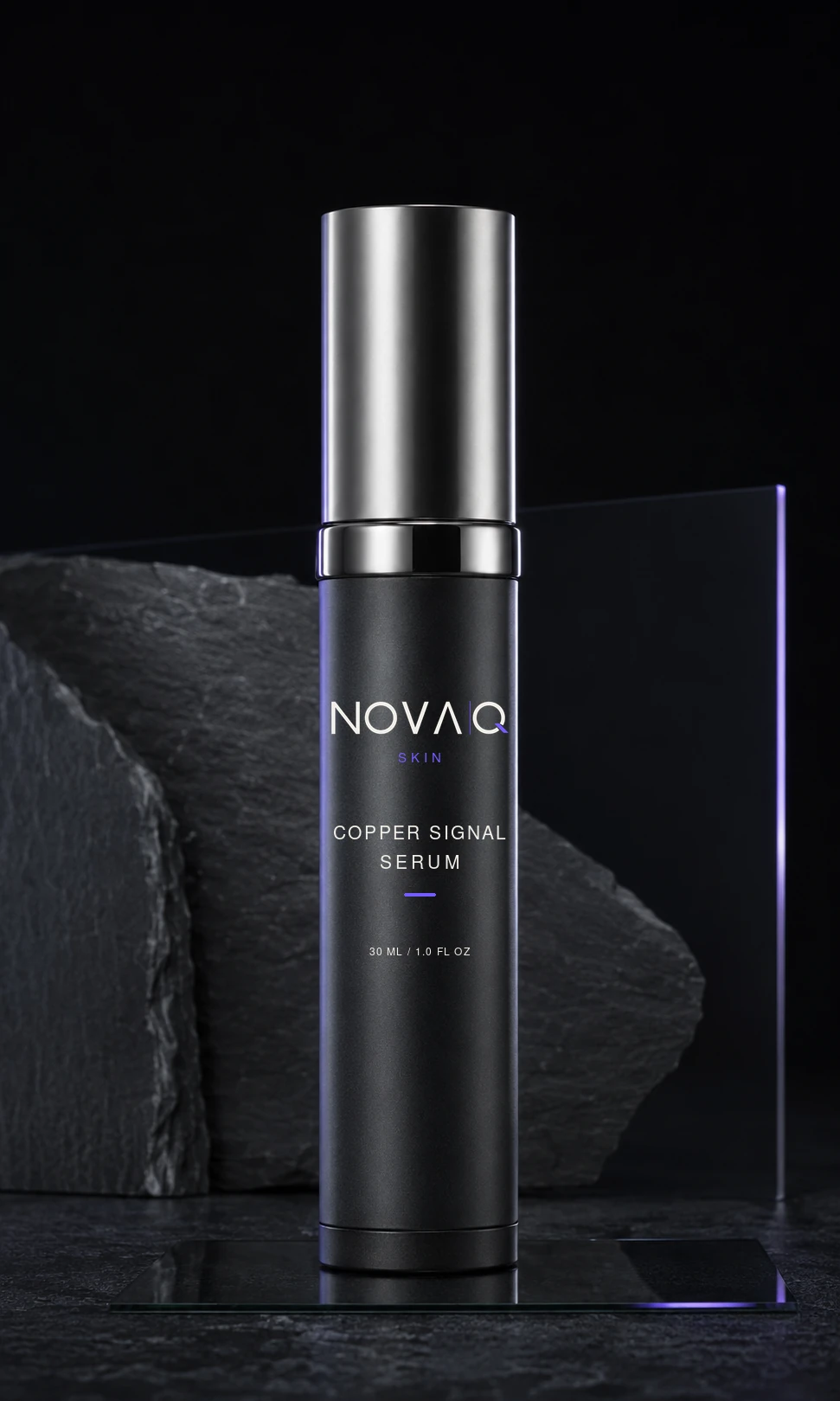 NOVAQ Skin Copper Signal Serum 30 mL, Carbon edition, front view.